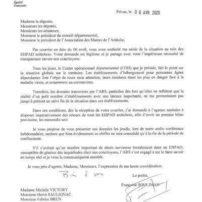 Situation dans les Ehpad ardéchois : ce que nous avons demandé à la Préfecture